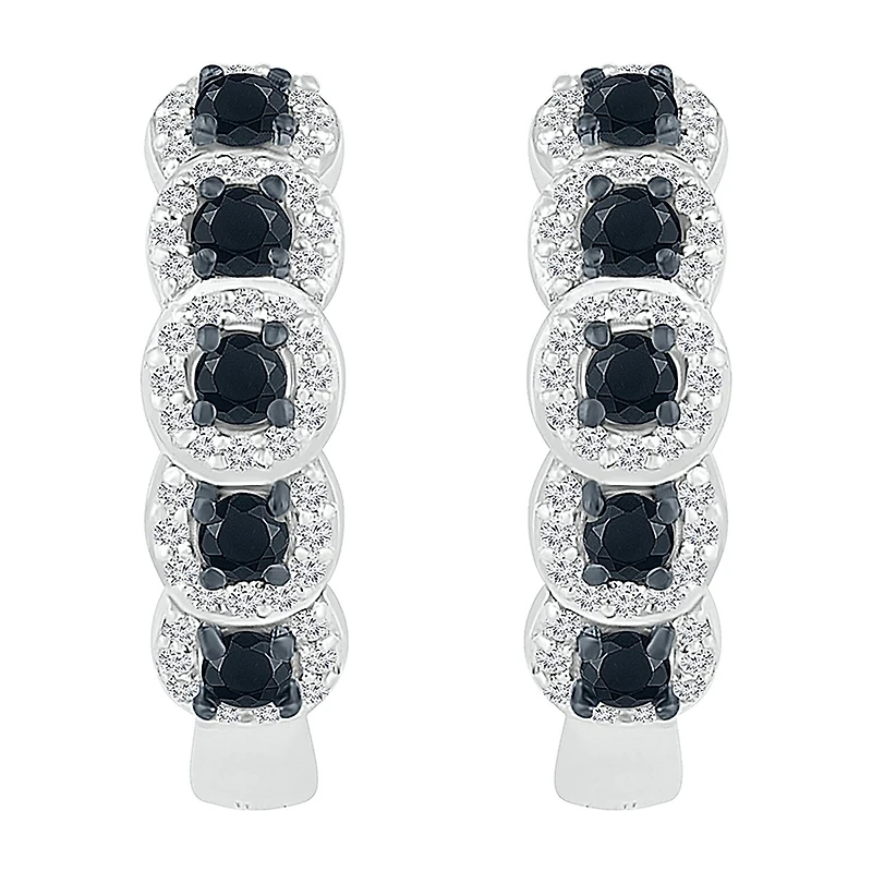 Womens 1/2 CT. T.W. Natural Black Diamond Sterling Silver 16.5mm Hoop Earrings