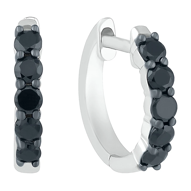 Womens 1/2 CT. T.W. Natural Black Diamond Sterling Silver 13mm Hoop Earrings