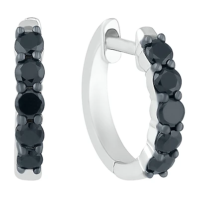 Womens 1/2 CT. T.W. Natural Black Diamond Sterling Silver 13mm Hoop Earrings