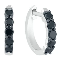 Womens 1/2 CT. T.W. Natural Black Diamond Sterling Silver 13mm Hoop Earrings