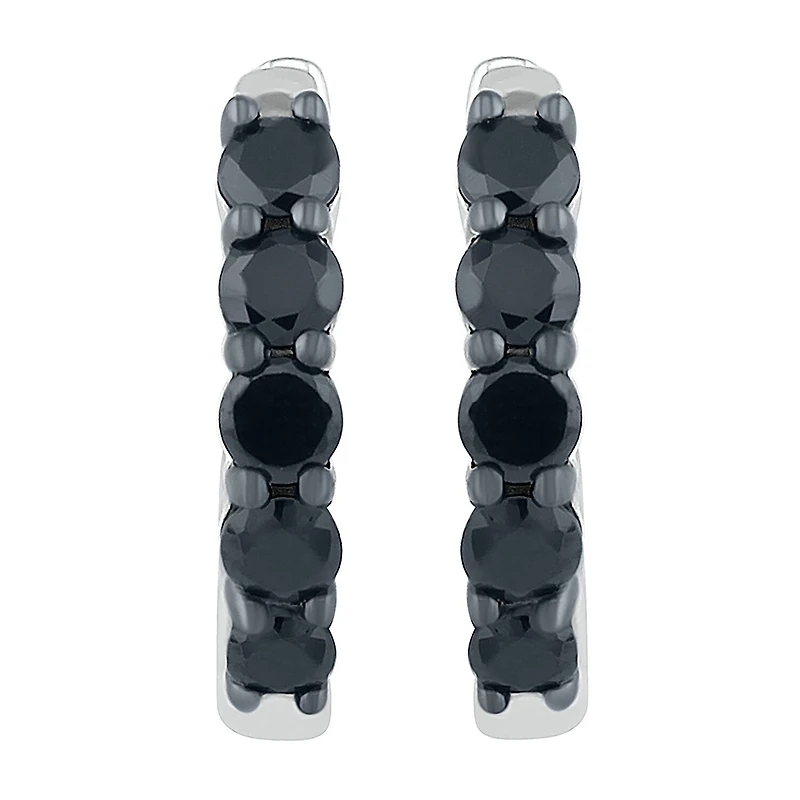 Womens 1/2 CT. T.W. Natural Black Diamond Sterling Silver 13mm Hoop Earrings