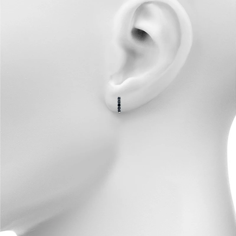Womens 1/2 CT. T.W. Natural Black Diamond Sterling Silver 13mm Hoop Earrings