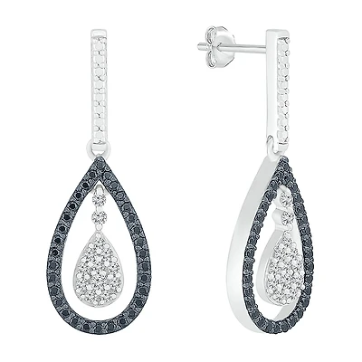 Womens 1/2 CT. T.W. Natural Black Diamond Sterling Silver Pear Drop Earrings