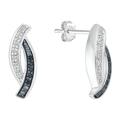 1/8 CT. T.W. Natural Black Diamond Sterling Silver 14.5mm Curved Stud Earrings