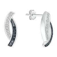 1/8 CT. T.W. Natural Black Diamond Sterling Silver 14.5mm Curved Stud Earrings