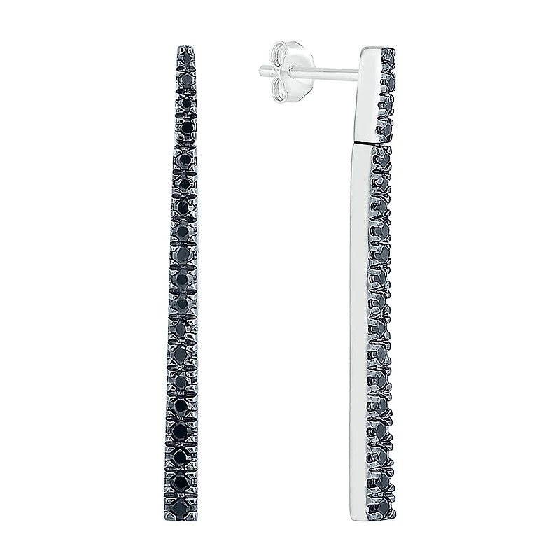 Linear Womens 1/3 CT. T.W. Natural Black Diamond Sterling Silver Drop Earrings