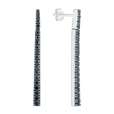 Linear Womens 1/3 CT. T.W. Natural Black Diamond Sterling Silver Drop Earrings