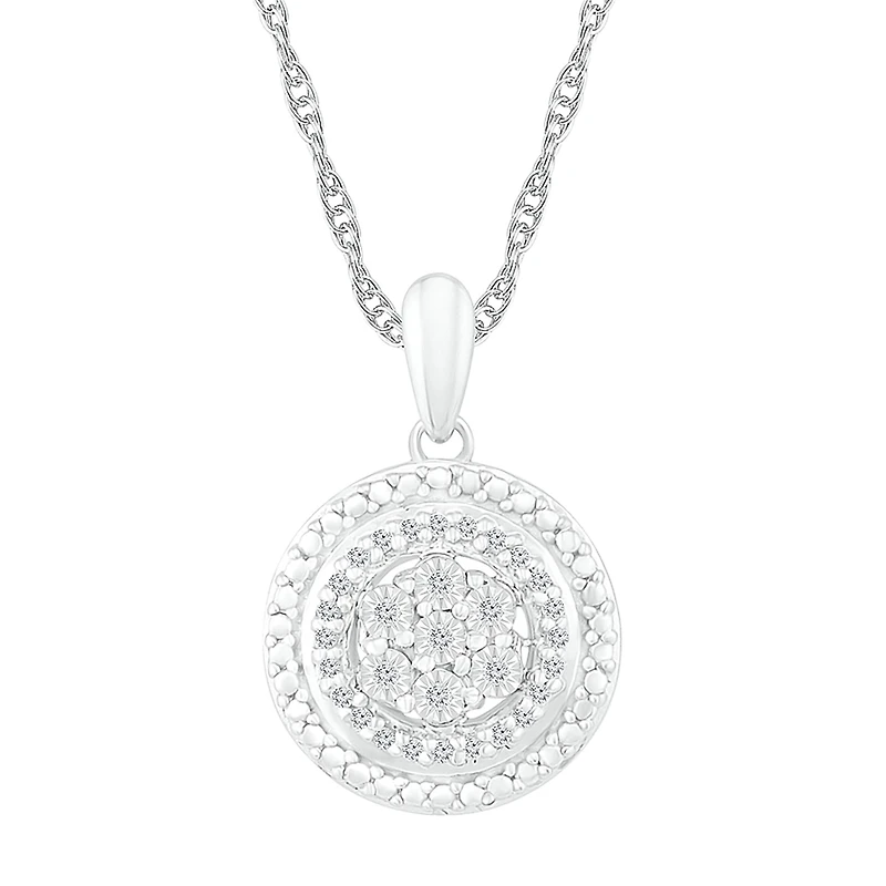 Womens 1/10 CT. T.W. Natural White Diamond Sterling Silver Round 18 Inch Pendant Necklace