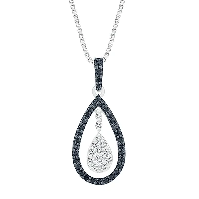 Womens 1/3 CT. T.W. Natural Black Diamond Sterling Silver Pear 18 Inch Pendant Necklace
