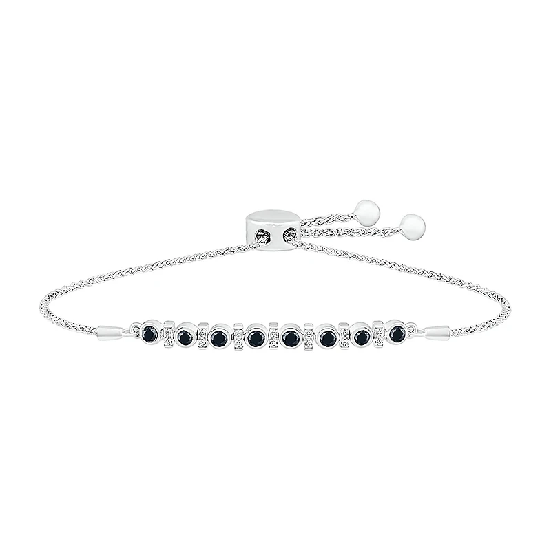 Womens / CT. T.W. Natural Black Diamond Sterling Silver Bolo Bracelet