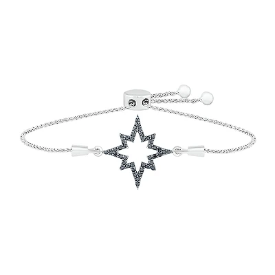 North Star Womens 1/4 CT. T.W. Natural Black Diamond Sterling Silver Star Bolo Bracelet