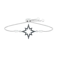 North Star Womens 1/4 CT. T.W. Natural Black Diamond Sterling Silver Star Bolo Bracelet