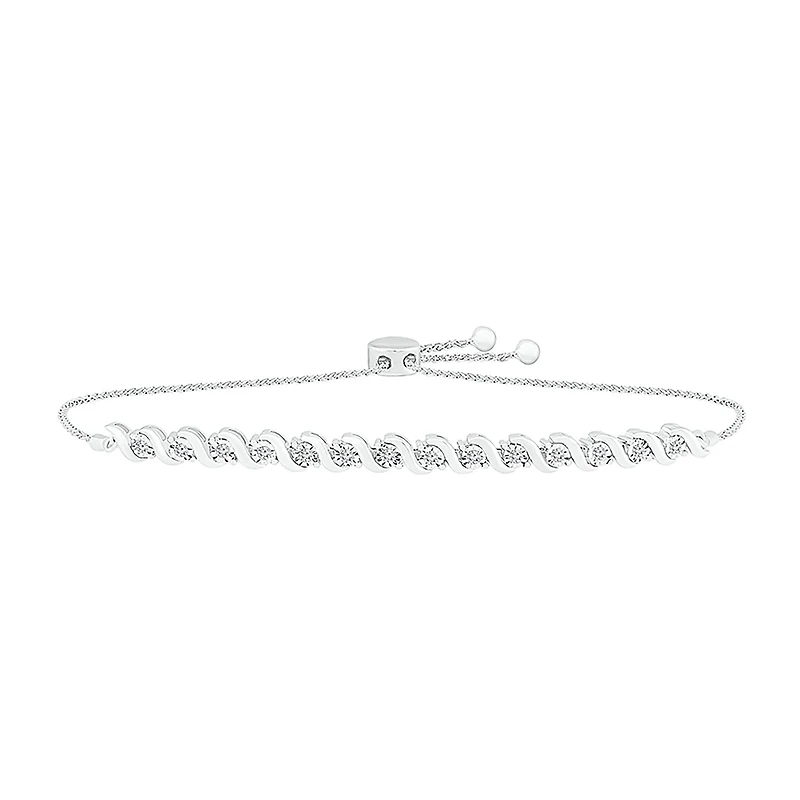 Womens 1/ CT. T.W. Natural White Diamond Sterling Silver Bolo Bracelet