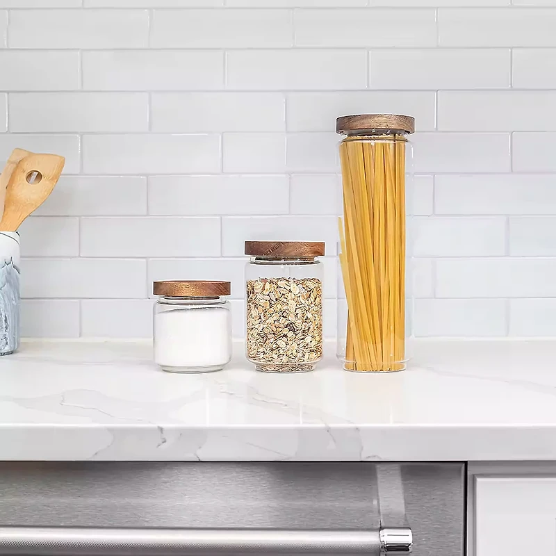 Home Expressions 700ml Acacia And Glass Canister