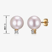 Diamond Accent White Cultured Freshwater Pearl 18K Gold Over Silver 12.7mm Ball Stud Earrings