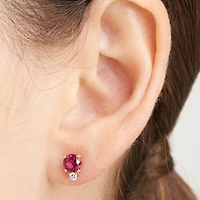 Lab Grown Red Ruby & 1/10 CT. T.W. Lab Grown White Diamond Sterling Silver 8.5mm Stud Earrings