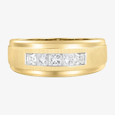 (F / Vs2) Mens 8.5MM 1 CT. T.W. Lab Grown White Diamond 14K Gold 5-Stone Wedding Band