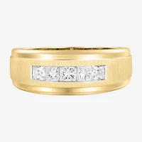 (F / Vs2) Mens 8.5MM 1 CT. T.W. Lab Grown White Diamond 14K Gold 5-Stone Wedding Band