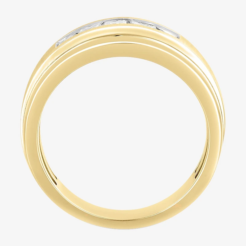 (F / Vs2) Mens 8.5MM 1 CT. T.W. Lab Grown White Diamond 14K Gold 5-Stone Wedding Band