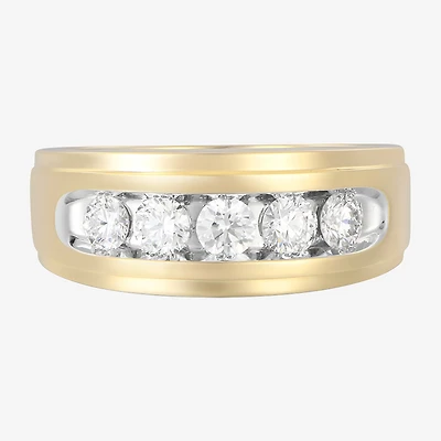 (F / Vs2) Mens 9.5MM 1 CT. T.W. Lab Grown White Diamond 14K Gold 5-Stone Wedding Band