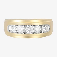 (F / Vs2) Mens 9.5MM 1 CT. T.W. Lab Grown White Diamond 14K Gold 5-Stone Wedding Band