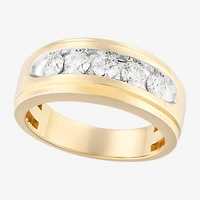 (F / Vs2) Mens 9.5MM 1 CT. T.W. Lab Grown White Diamond 14K Gold 5-Stone Wedding Band