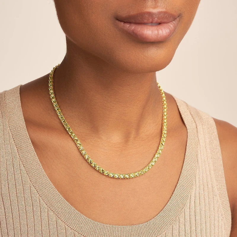 Womens Green Peridot 18K Gold Over Silver Tennis Necklace