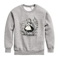 Disney Collection Little & Big Kid Girls Crew Neck Long Sleeve Alice Wonderland Sweatshirt