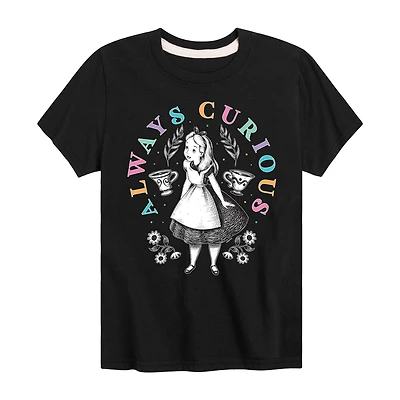 Disney Collection Little & Big Kid Girls Crew Neck Short Sleeve Regular Fit Alice Wonderland Graphic T-Shirt