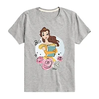 Disney Collection Little & Big Kid Girls Crew Neck Short Sleeve Regular Fit Belle Princess Graphic T-Shirt