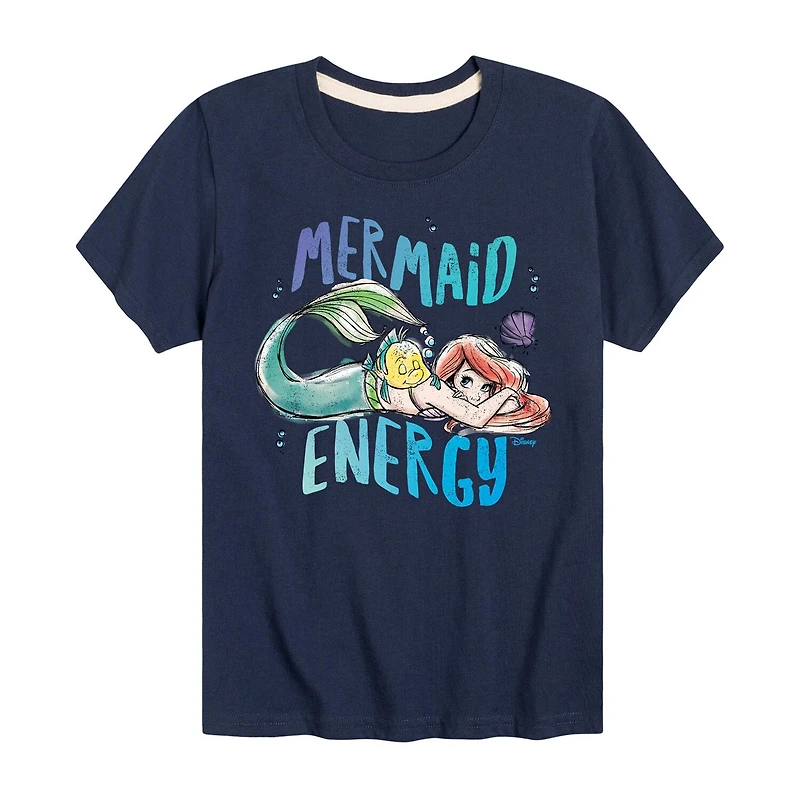 Disney Collection Little & Big Kid Girls Crew Neck Short Sleeve Regular Fit Ariel Princess Graphic T-Shirt