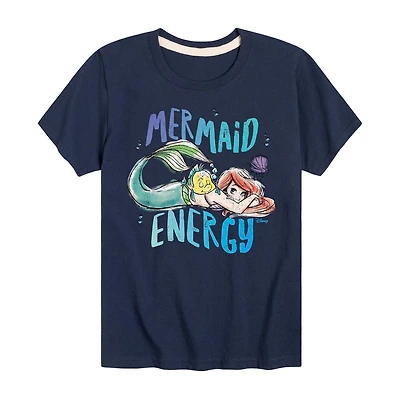 Disney Collection Little & Big Kid Girls Crew Neck Short Sleeve Regular Fit Ariel Princess Graphic T-Shirt