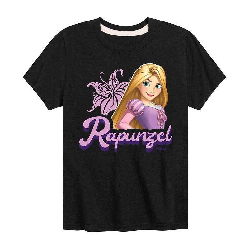 Disney Collection Little & Big Kid Girls Crew Neck Short Sleeve Regular Fit Princess Rapunzel Graphic T-Shirt