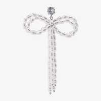 Bijoux Bar Silver Tone Womens Glass Simulated Pearl Bow Drop Earrings
