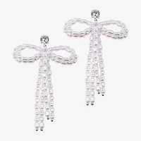 Bijoux Bar Silver Tone Womens Glass Simulated Pearl Bow Drop Earrings