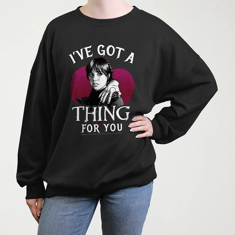Wednesday I'Ve Got A Thing For You Womens Juniors Crew Neck Long Sleeve Sweatshirt