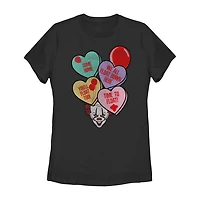 It Candy Corny Hearts Tee Womens Juniors Crew Neck Short Sleeve Regular Fit Graphic T-Shirt