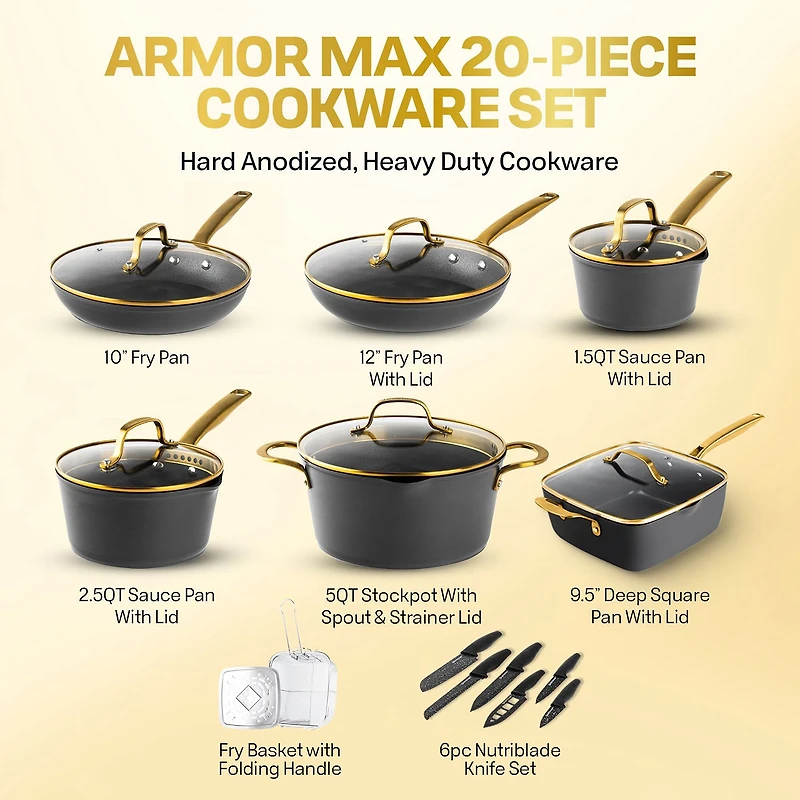 Granitestone Armor Max Gold Aluminum 20-pc. Non-Stick Cookware Set
