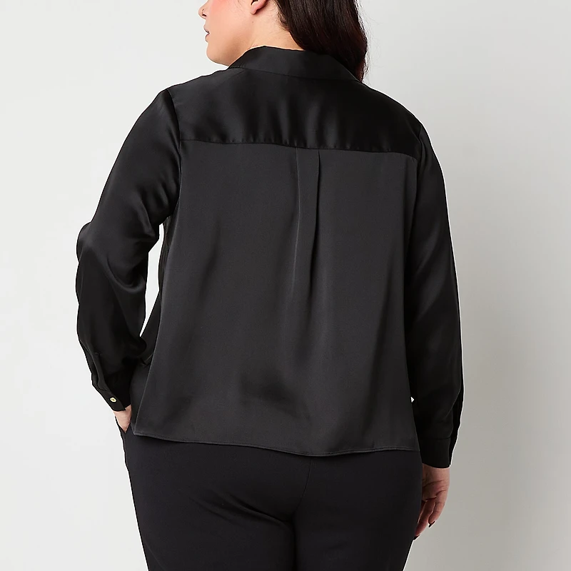 Bold Elements Womens Plus Cuffed Long Sleeve Regular Fit Button-Down Shirt