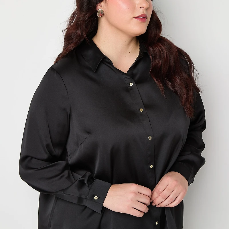 Bold Elements Womens Plus Cuffed Long Sleeve Regular Fit Button-Down Shirt