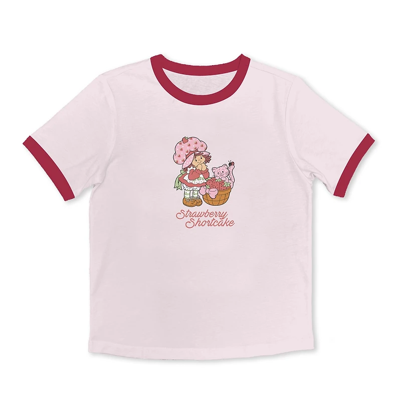 Womens Juniors Crew Neck Short Sleeve Regular Fit Strawberry Shortcake Graphic T-Shirt