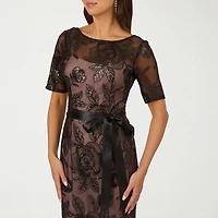 Papell Boutique Womens Boat Neck Short Sleeve Evening Gown