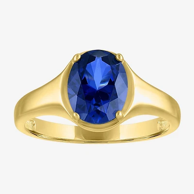 Womens Lab Created Blue Sapphire 14K Gold Over Silver Oval Solitaire Cocktail Ring