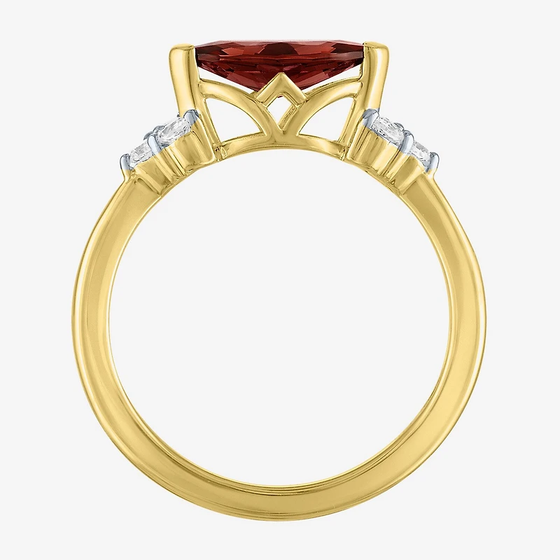 Womens Genuine Red Garnet 14K Gold Over Silver Marquise Side Stone Cocktail Ring