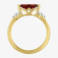 Womens Genuine Red Garnet 14K Gold Over Silver Marquise Side Stone Cocktail Ring
