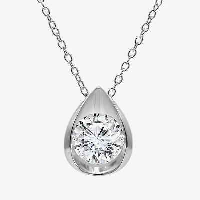 I/Si2) Womens 1 CT. T.W. Lab Grown White Diamond Sterling Silver Pear 18 Inch Pendant Necklace
