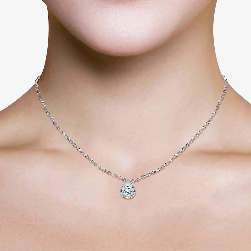 (I/Si2) Womens 1 CT. T.W. Lab Grown White Diamond Sterling Silver Pear 18 Inch Pendant Necklace