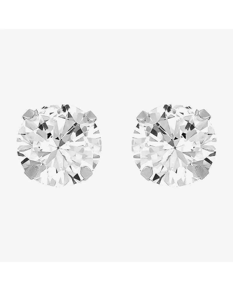 Limited Quantities! White Cubic Zirconia 14K Gold 8mm Round Stud Earrings