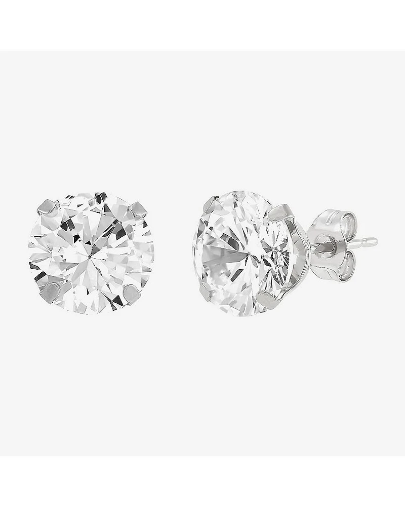 Limited Quantities! White Cubic Zirconia 14K Gold 8mm Round Stud Earrings