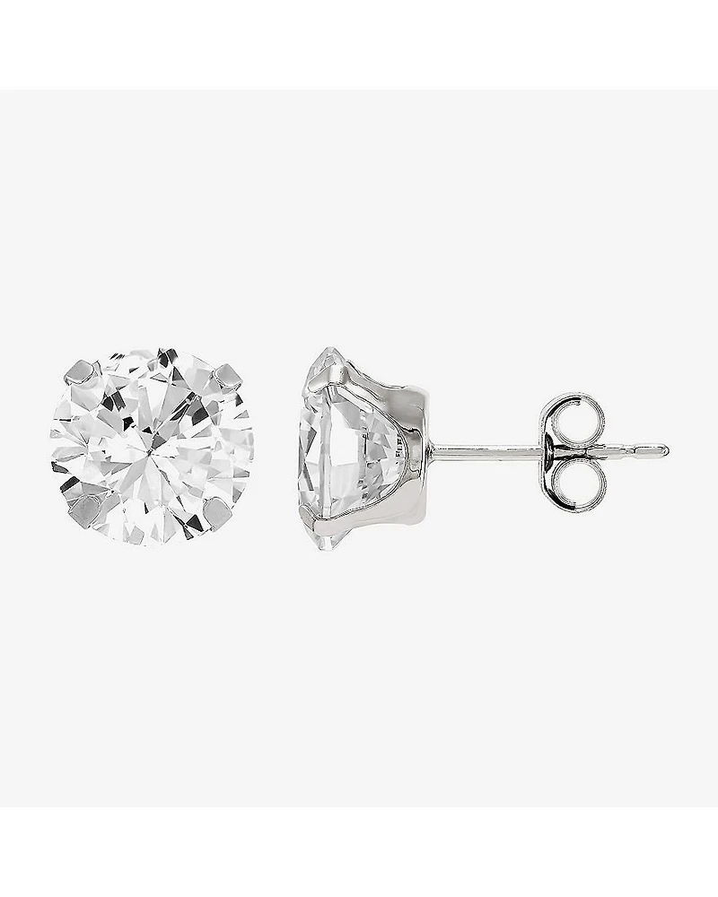 Limited Quantities! White Cubic Zirconia 14K Gold 8mm Round Stud Earrings